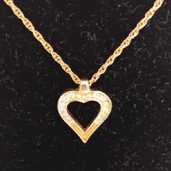 Authentic Christian Dior Gold Heart Rhinestone Necklace - Picture 8 of 12
